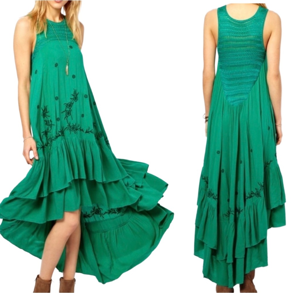 NWT Free People emerald green High Low Maxi Dress size XS